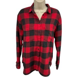 Madewell Oversized Red Black Buffalo Plaid Flannel Shirt Cotton Size S